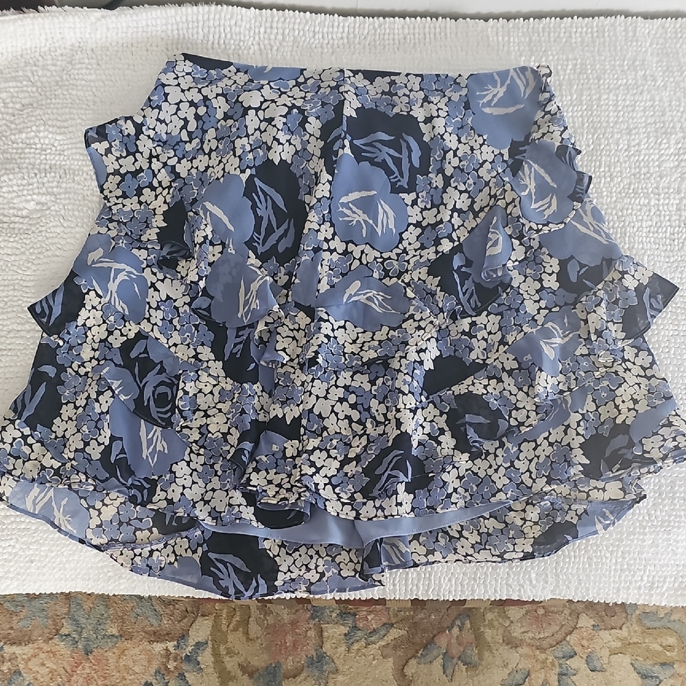 Ralph Lauren Blue Floral Maxi Skirt with Ruffle Tiers